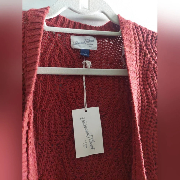 Universal Thread Women's chunky Cable knit open cardigan Rust Red New - Picture 2 of 7